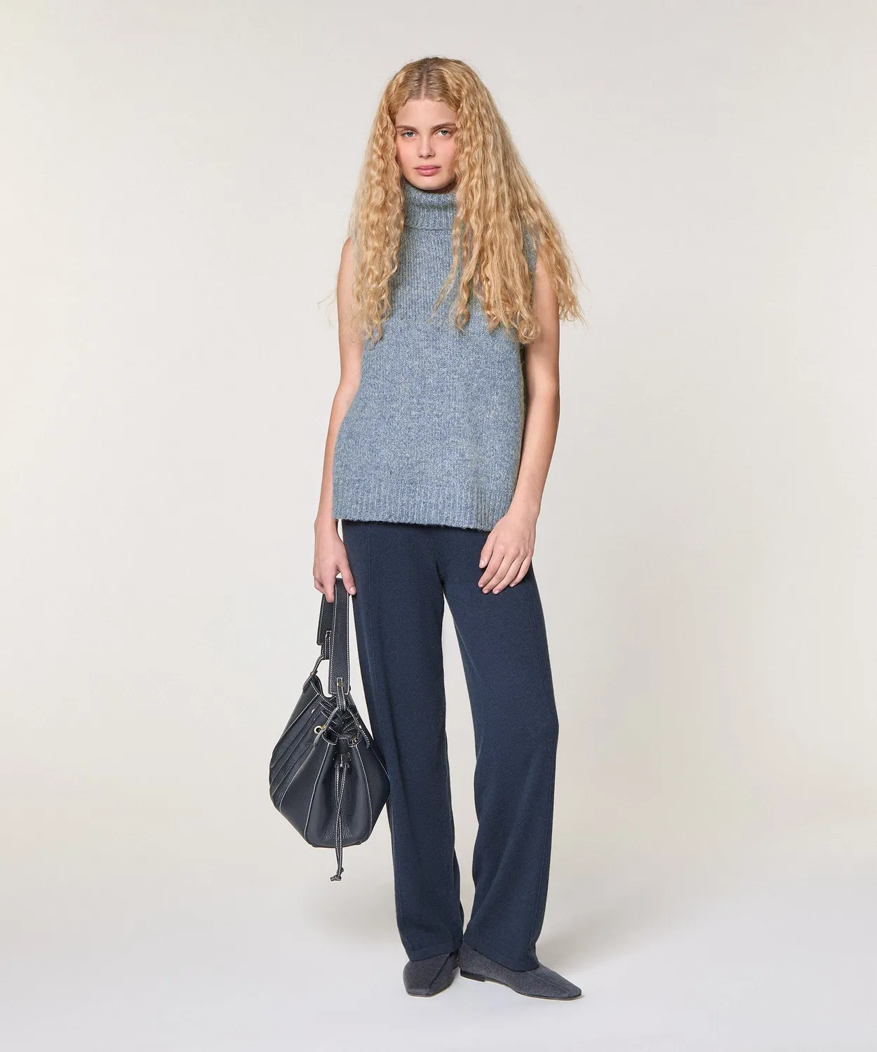 Rodier maglione senza maniche maglia grossa blu