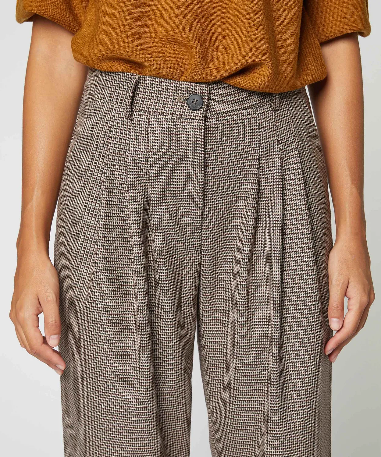 Rodier Pantaloni pied-de-poule marrone vita alta carota