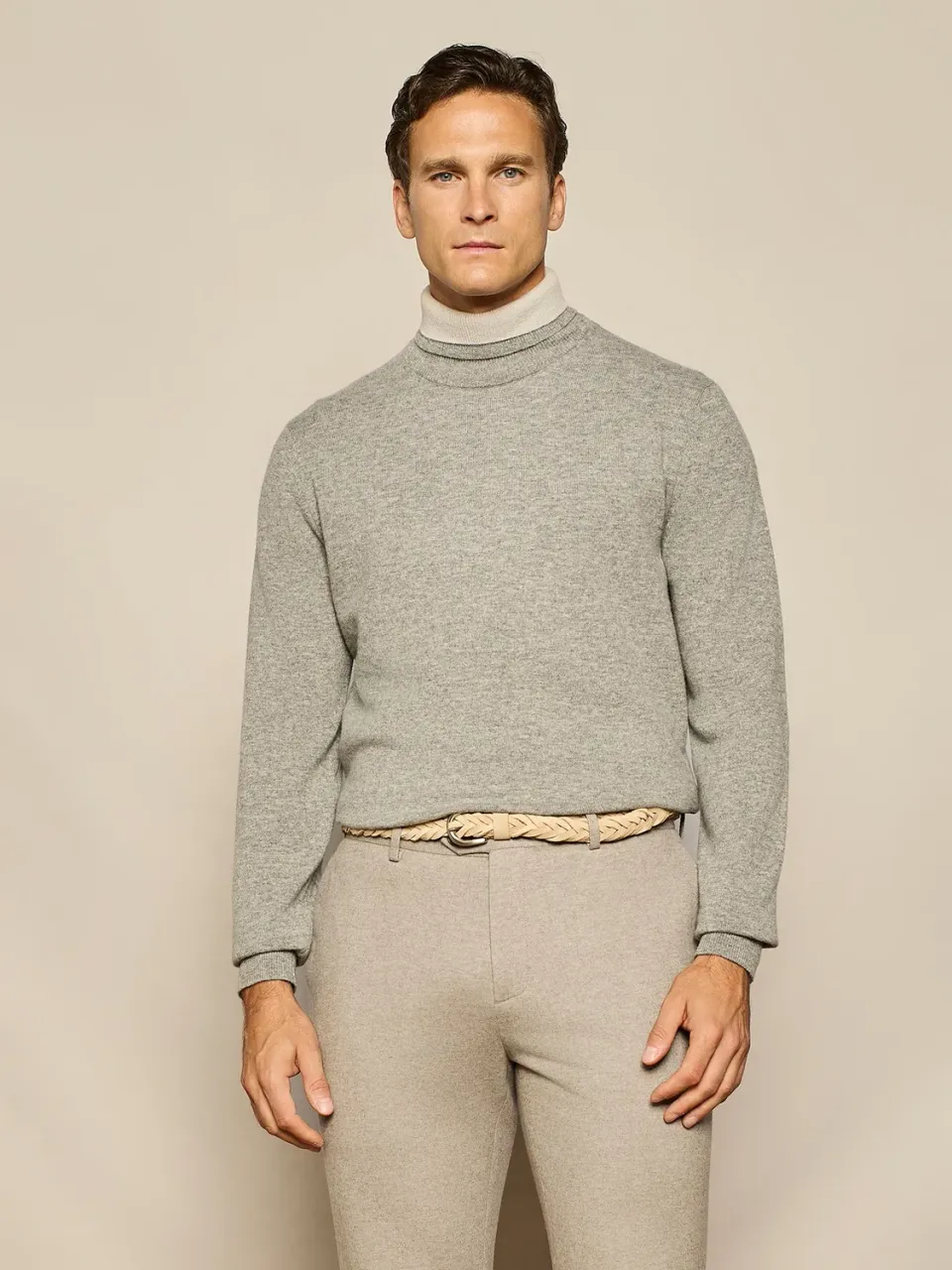Paul Taylor Dolcevita Maglia Grigio Melange Doppio Collo Cashmere