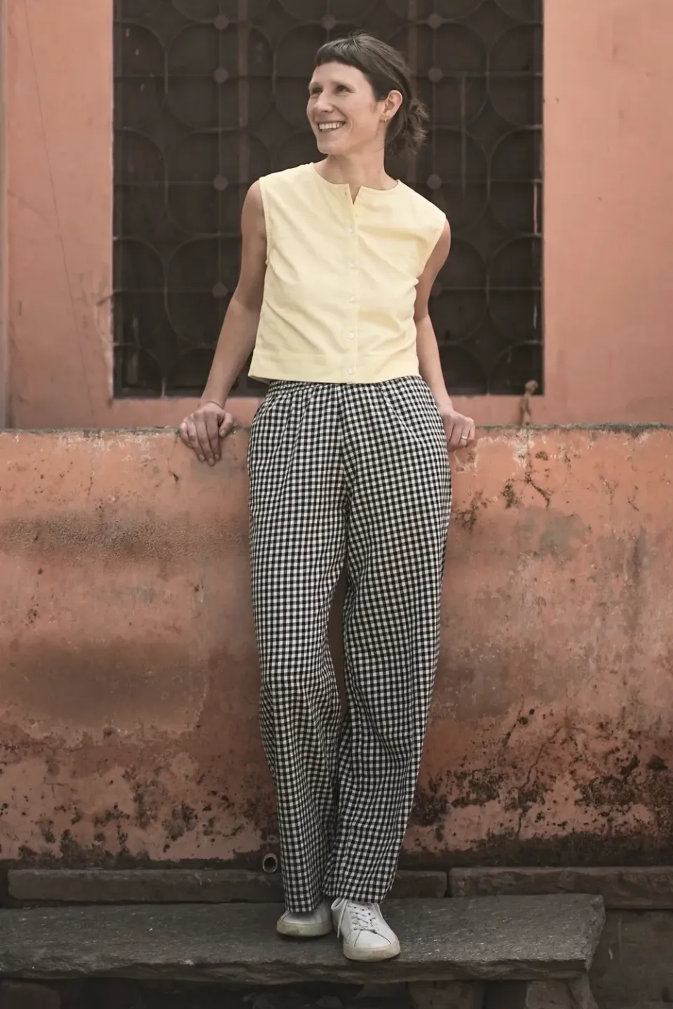 Jyoti Jayan pantaloni cotone bio quadri palazzo