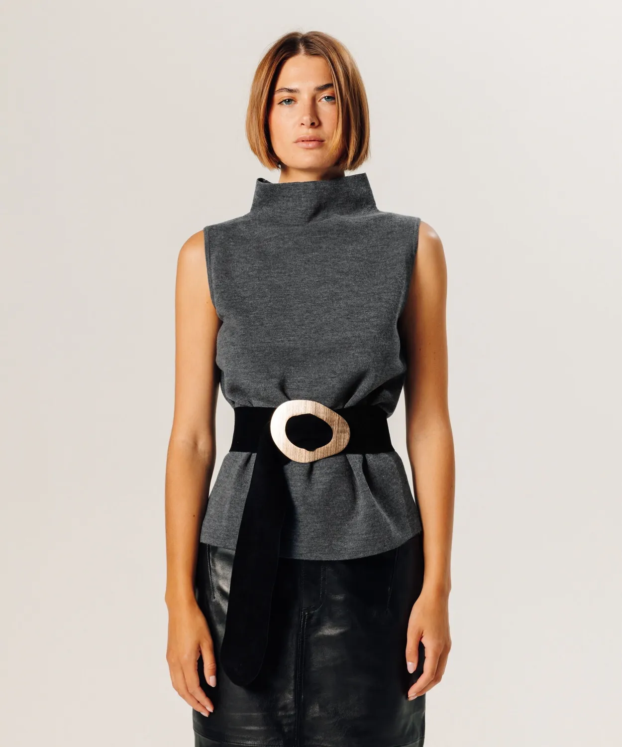 Rodier maglione smanicato lana merino grigio piombo
