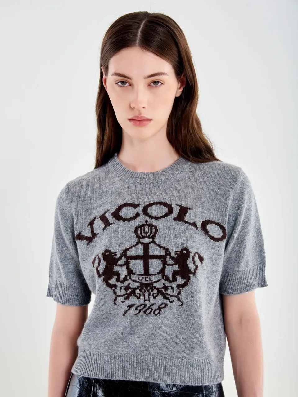 Vicolo t-shirt cropped grigio misto lana cashmere