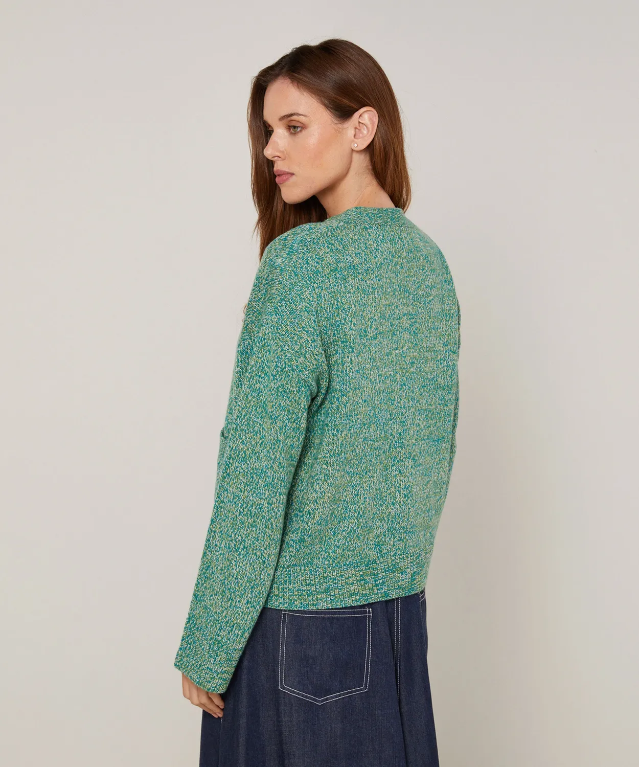 Rodier cardigan corto mélange verde scollo V