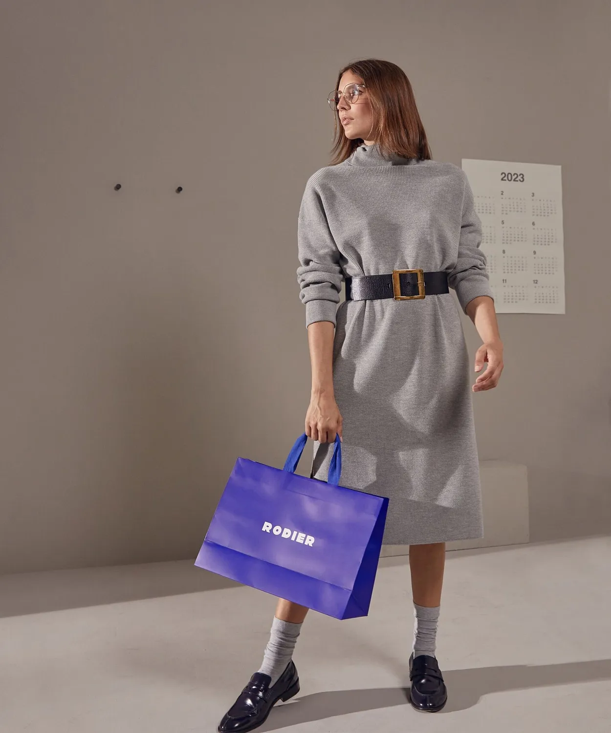 Rodier abito maglia collo alto ampio grigio medio