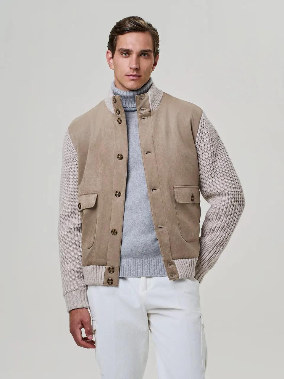 Paul Taylor Bomber Eco Suede Maglia Taupe Foderato Nylon