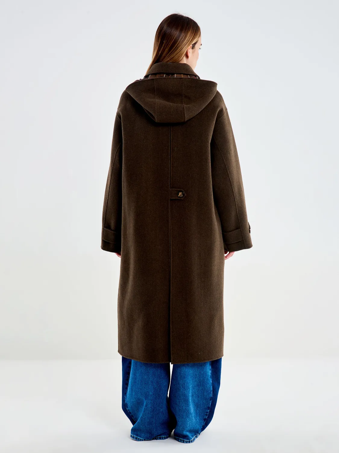 Vicolo cappotto lana lungo army con cappuccio