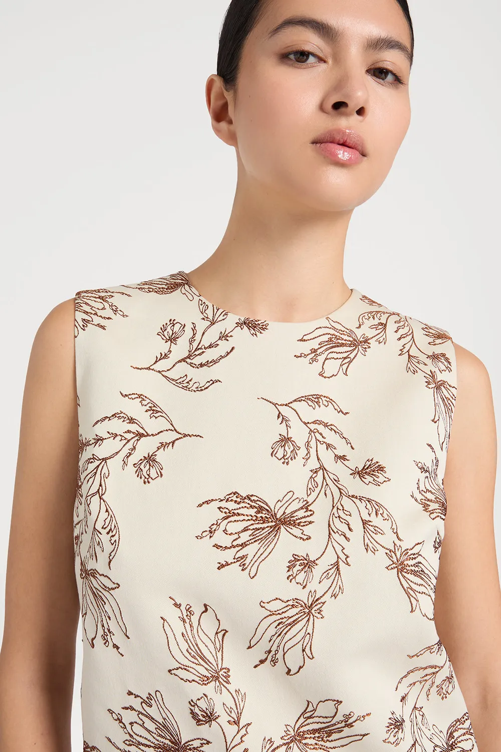 Ports 1961 Floral Embroidered top floreale smanicato