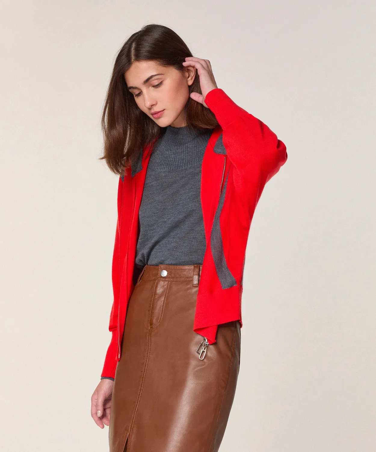 Rodier Cardigan cappuccio lana merino arancione zip