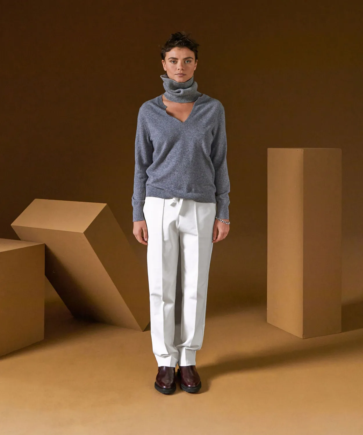 Rodier Maglia cashmere collo tunisino Grigio 38
