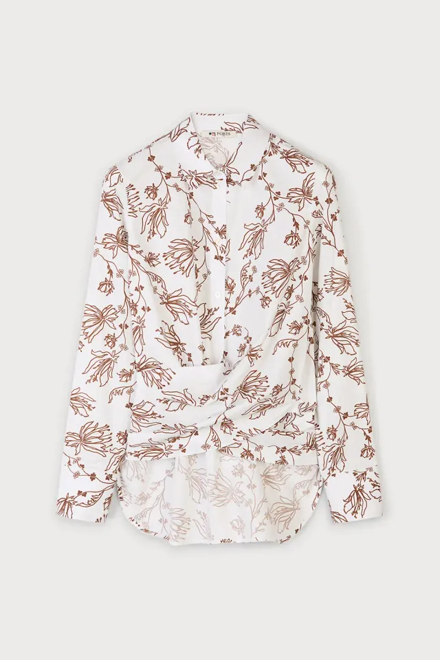 PORTS 1961 PW126HLS13 camicia fiori bianca nodo 38