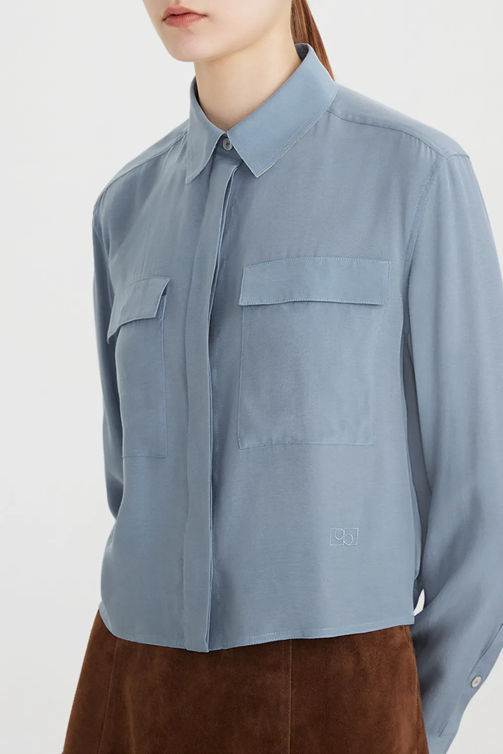 PORTS 1961 Cupro camicia cropped azzurra cupro