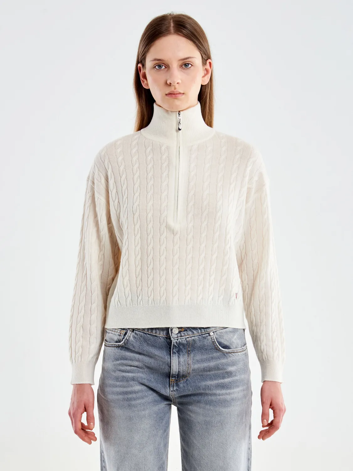 Vicolo Pull Camionaire Trecce maglia lana naturale zip