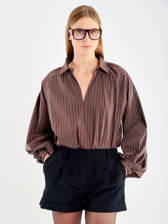 Vicolo Camicia a Righe Moro maniche palloncino S