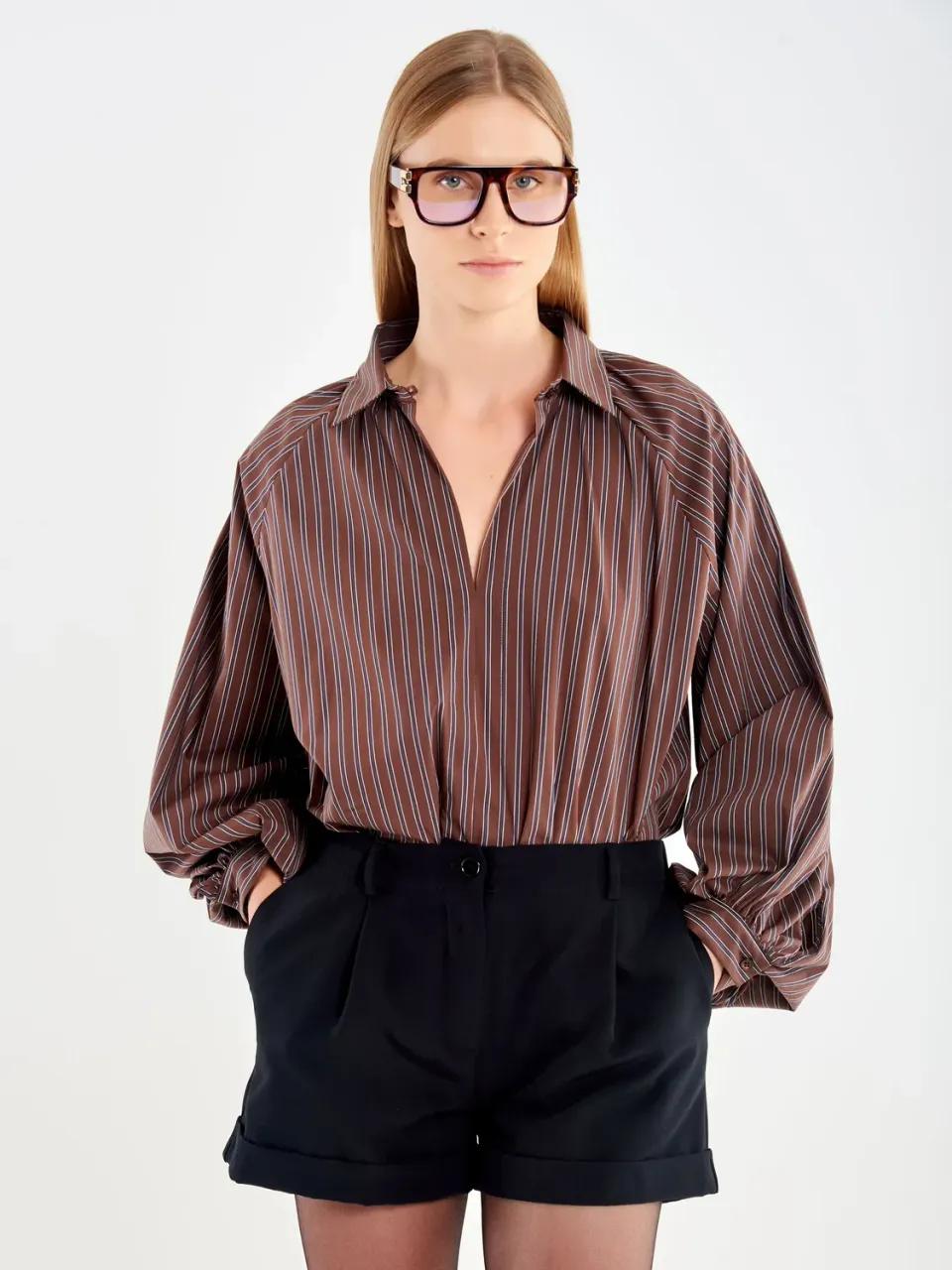 Vicolo Camicia a Righe Moro maniche palloncino S