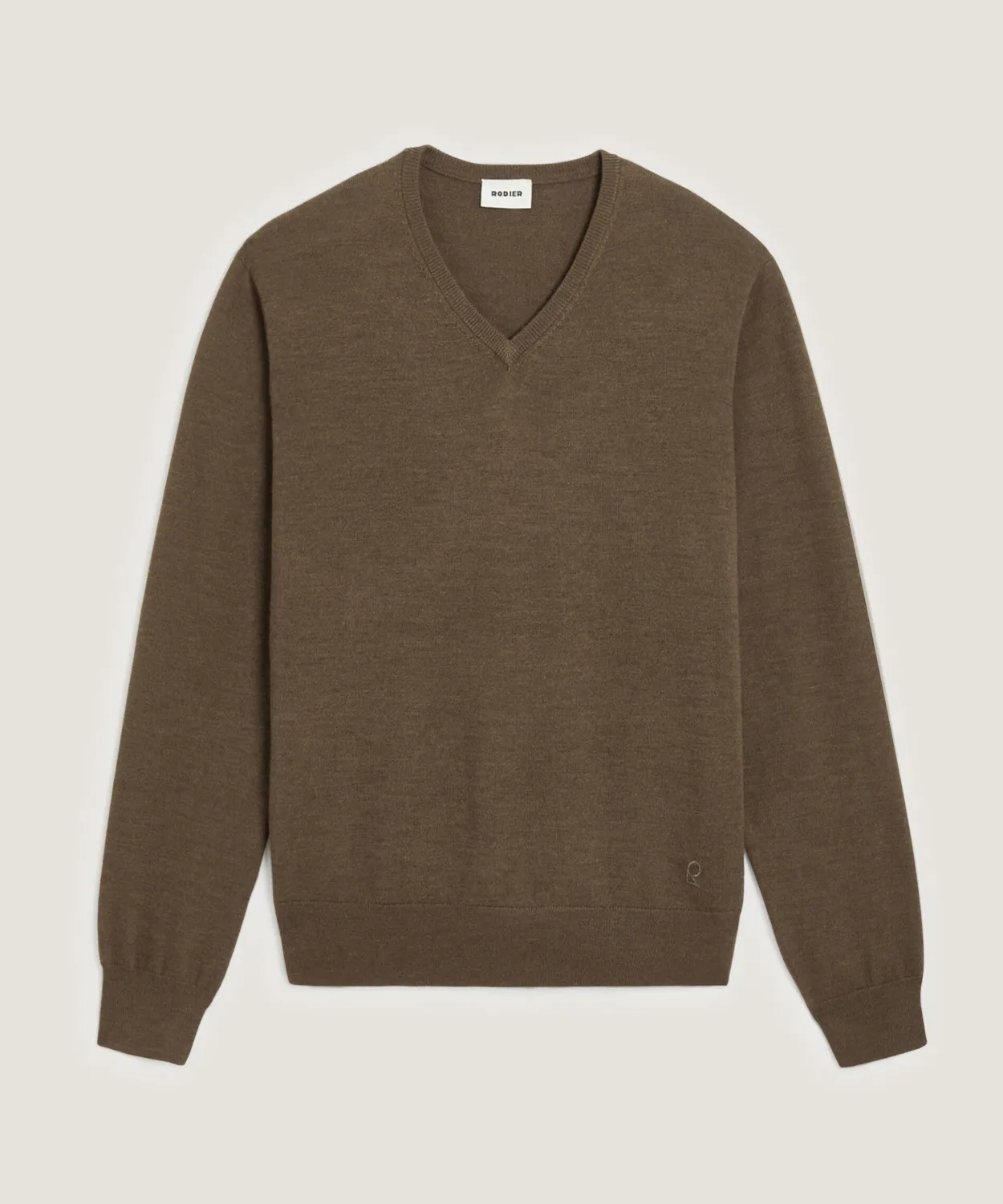 Rodier maglione lana merino scollo V bark brown