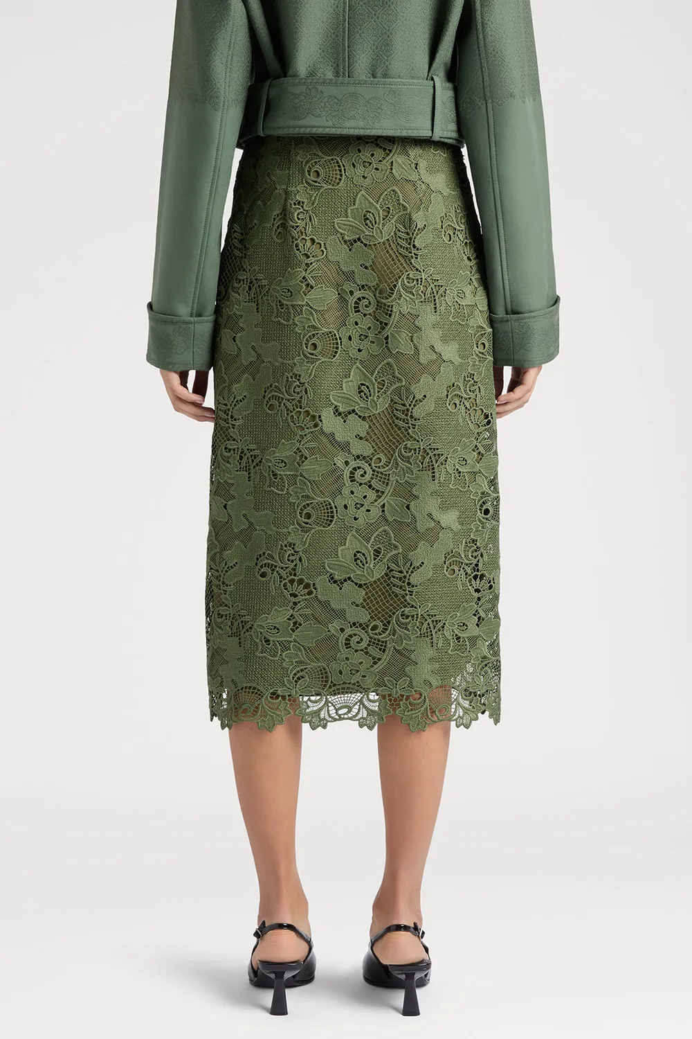 PORTS 1961 Venetian Plaster Pencil Skirt gonna verde pizzo