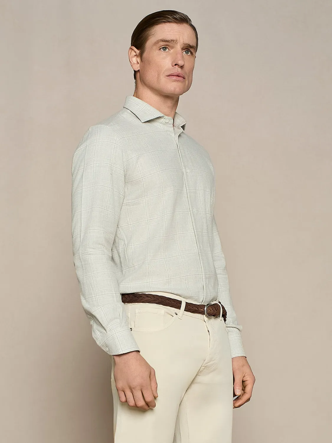 Paul Taylor camicia flanella cotone quadri grigio chiaro