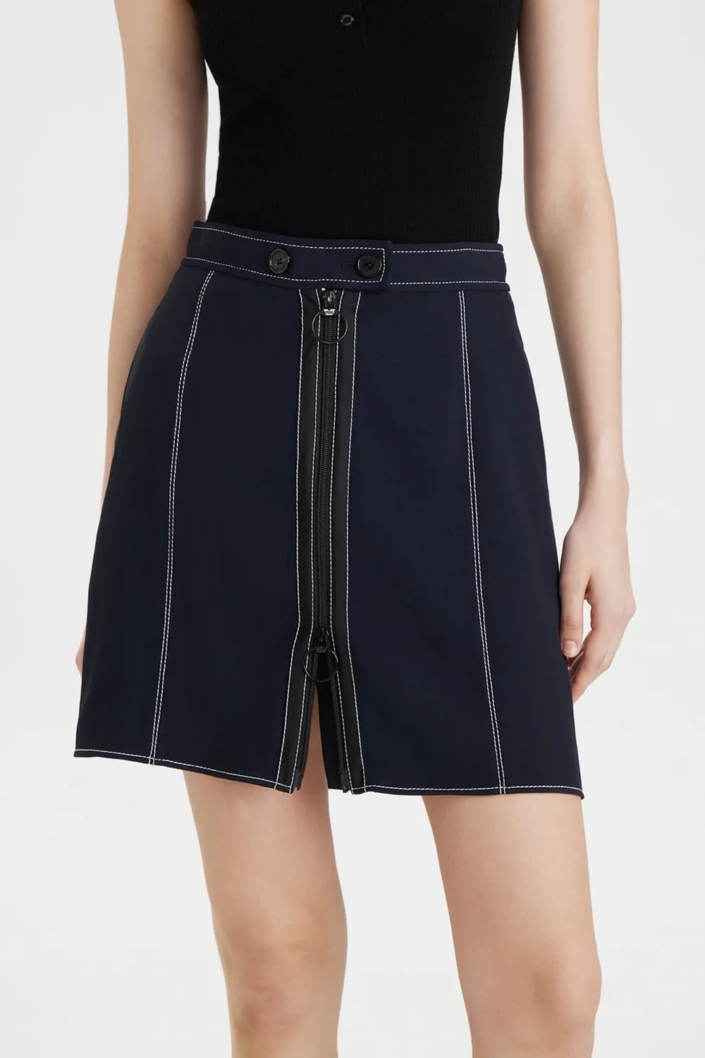 PORTS Contrast Stitch gonna mini blu zip