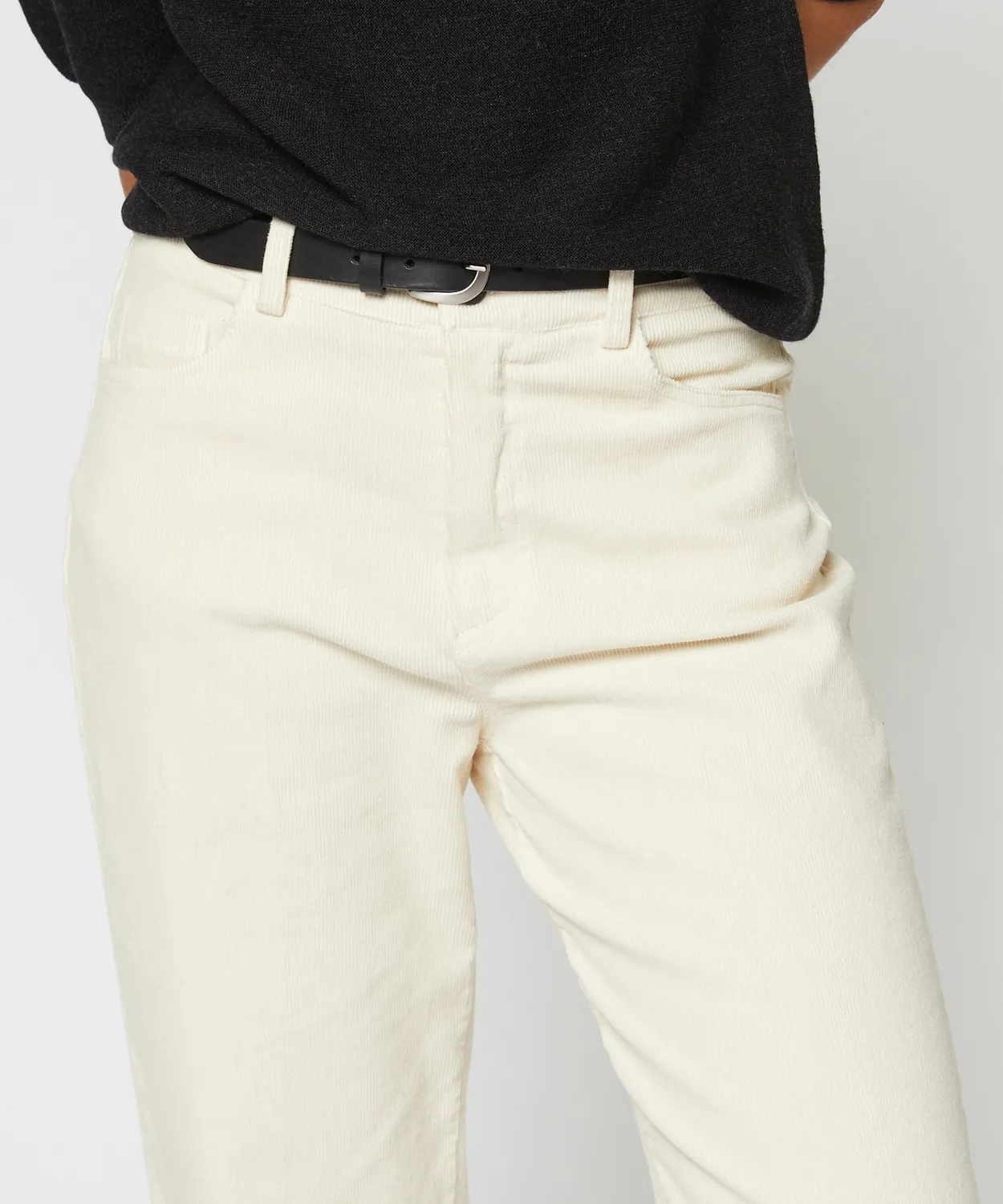 Rodier Pantaloni larghi velluto coste ecru vita alta