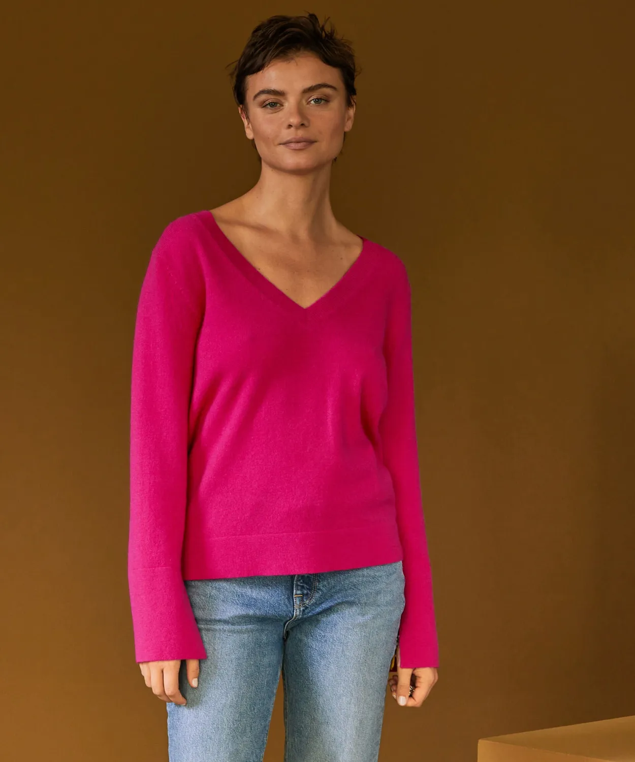 Rodier maglione cashmere scollo V rosa M
