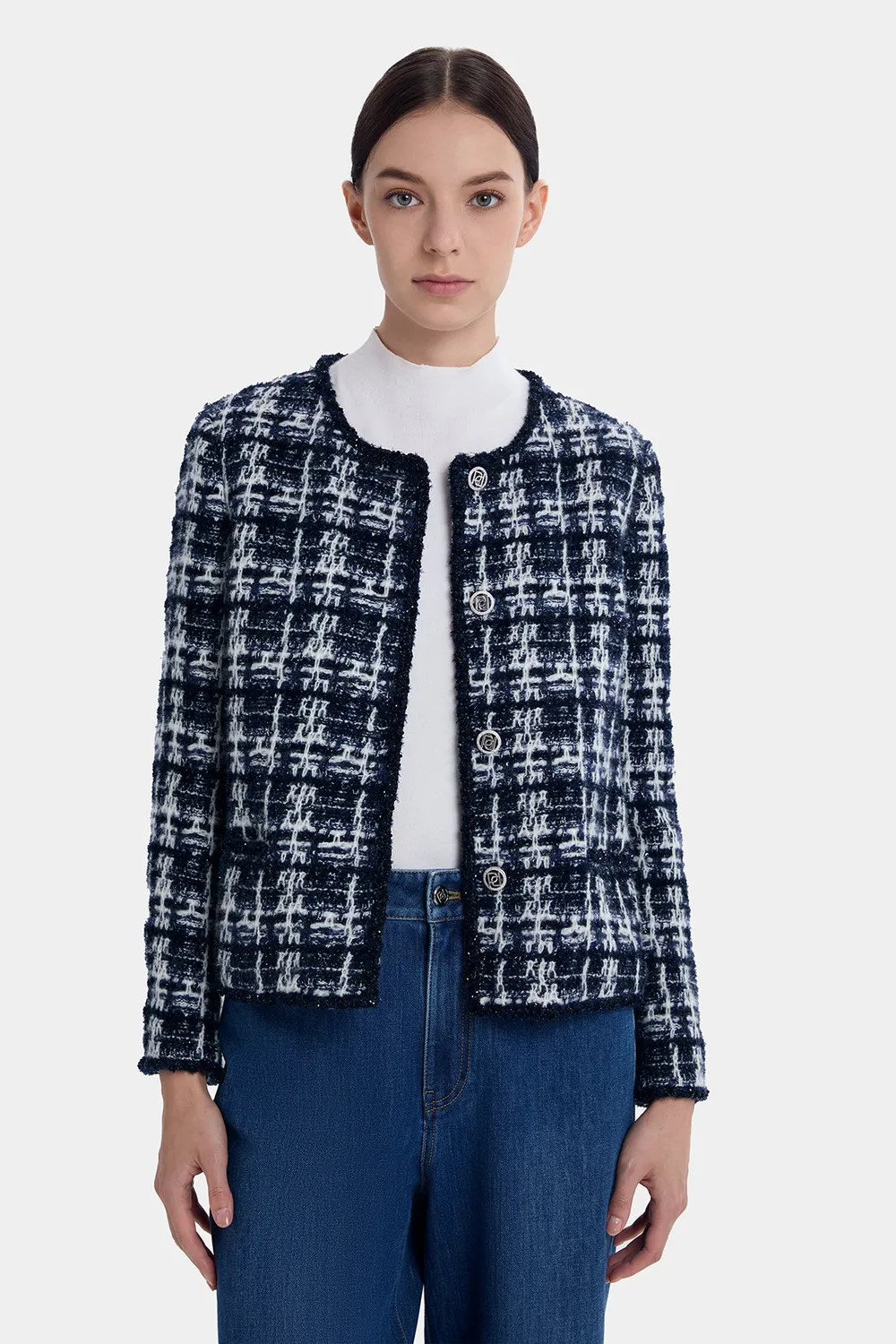 Ports Cashmere Alpaca Giacca tweed navy mix