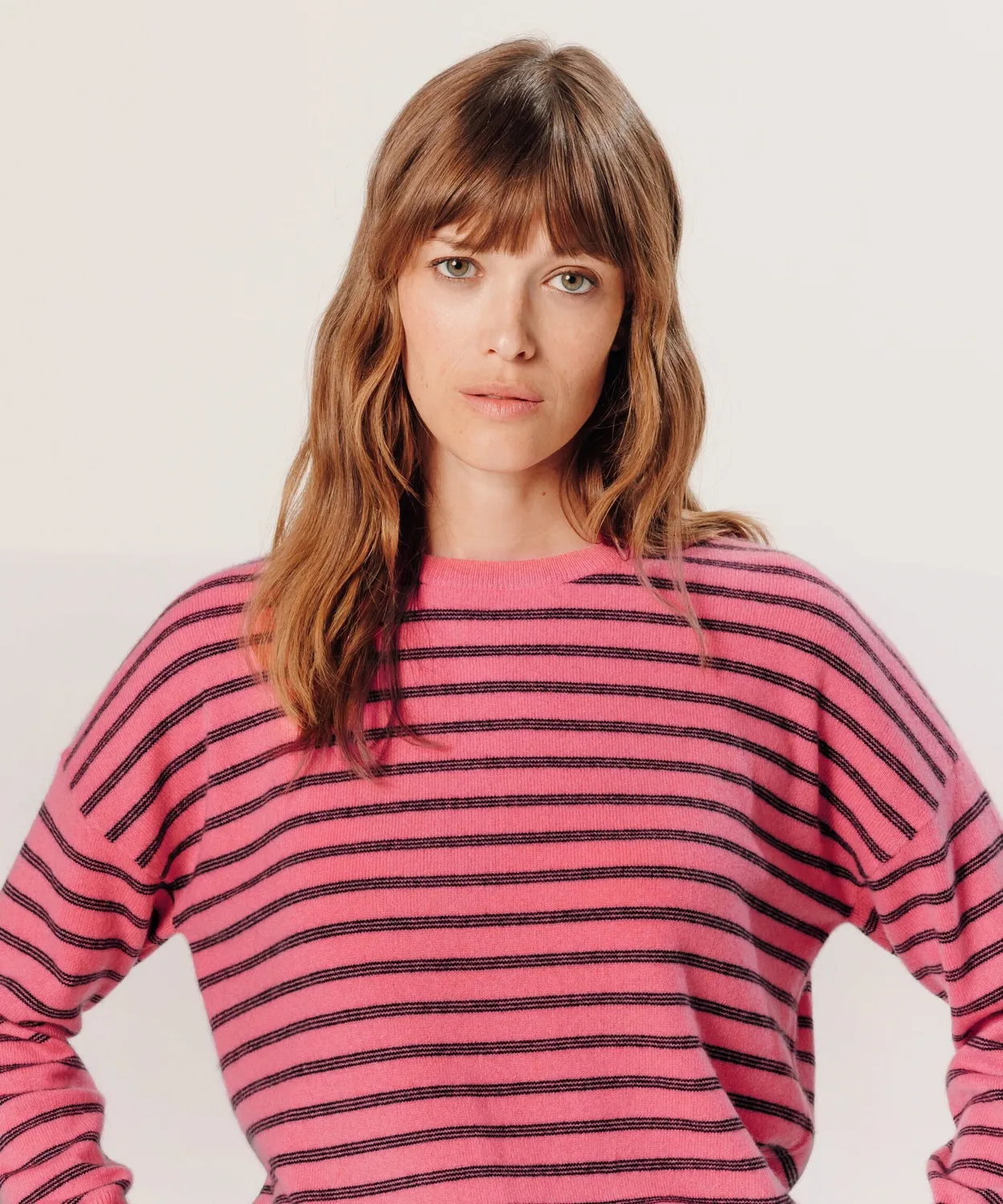 Rodier Maglione cashmere righe arancione corallo