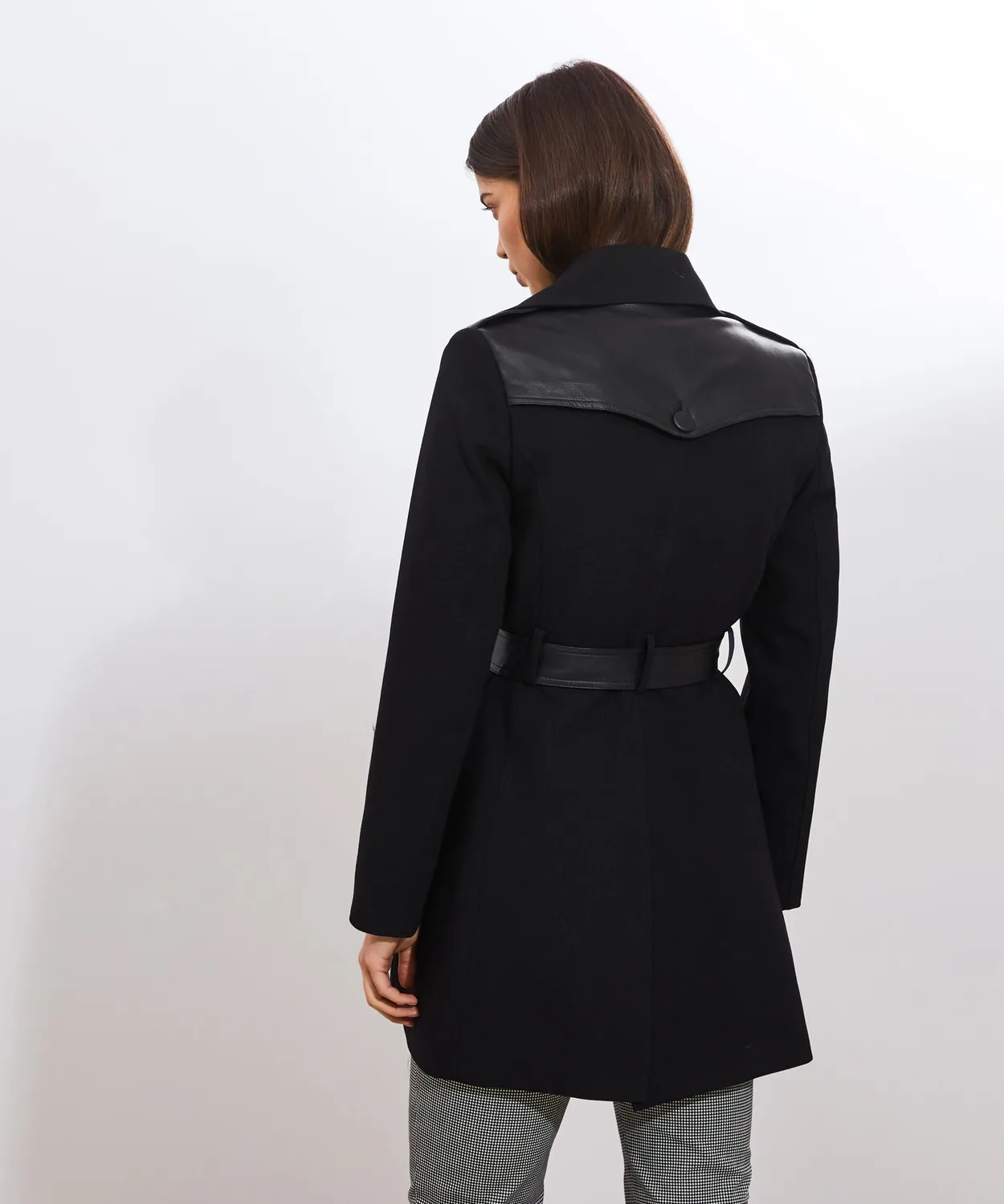 Rodier Trench bimateriale in pelle nero al ginocchio