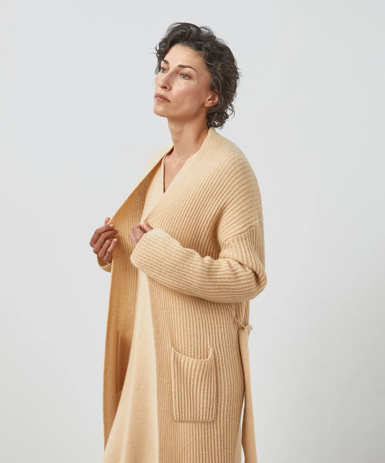 Rodier Cappotto lungo cashmere cintura beige chine