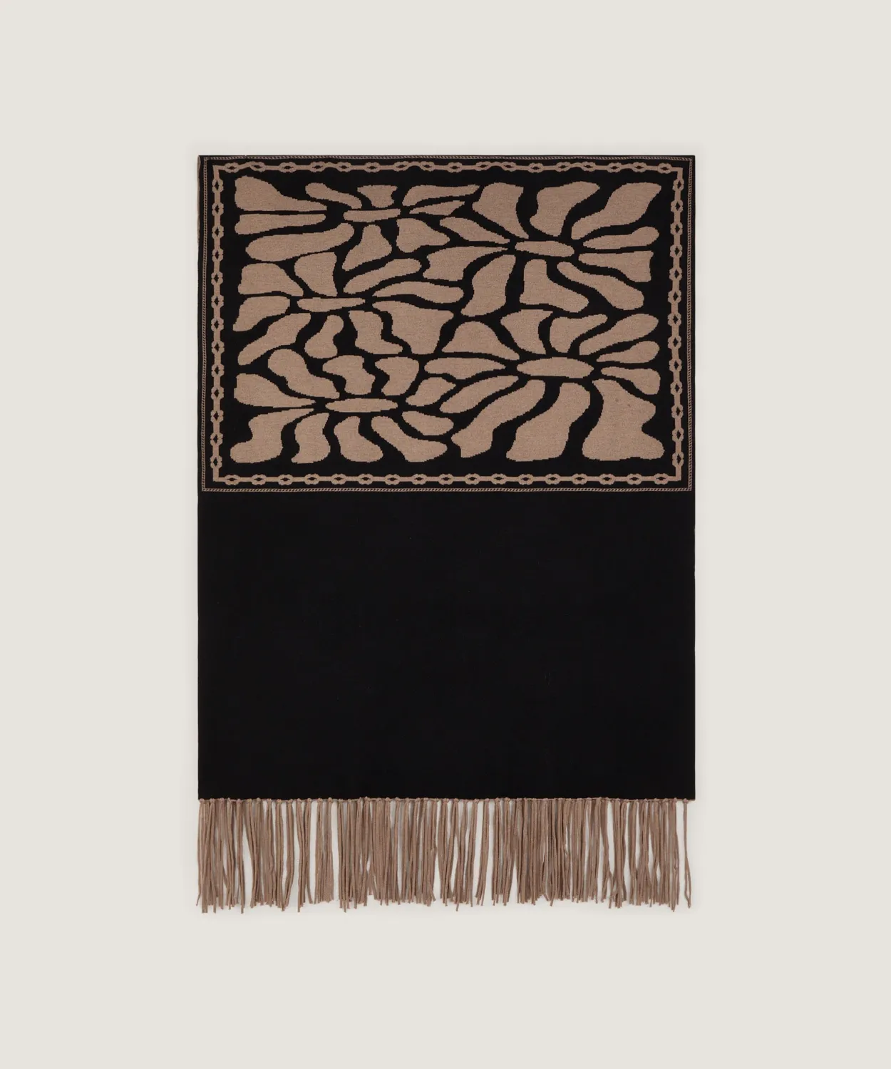 Rodier Stola in Maglia Jacquard Marrone Moka con Frange