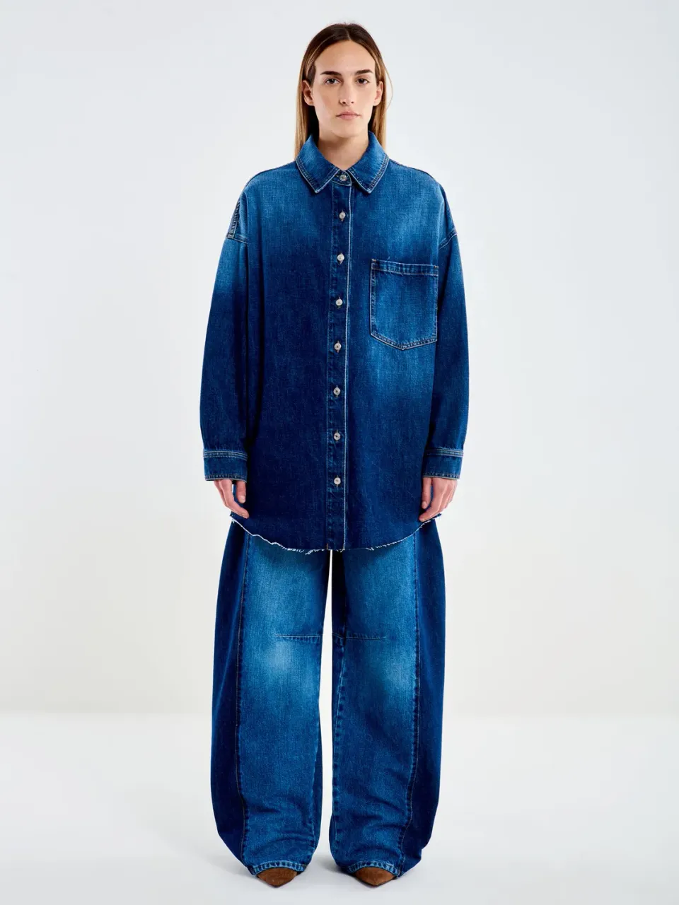 Vicolo overshirt denim blu scuro cotone taglio vivo