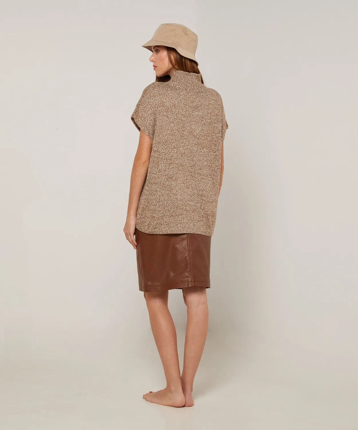 Rodier Maglione lungo erica collo alto maniche corte marrone