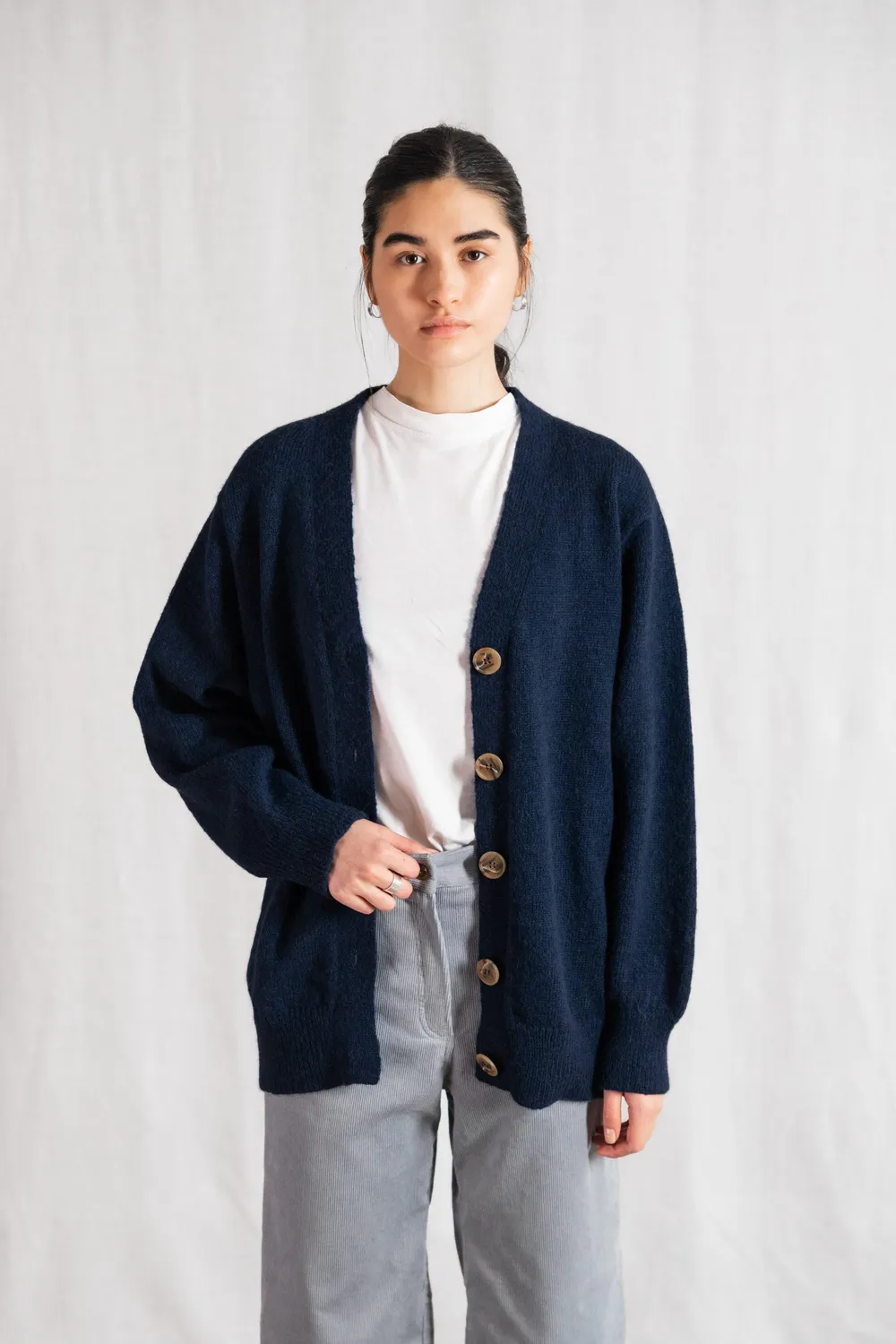 Jyoti Iquitos Blue cardigan lungo baby alpaca blu