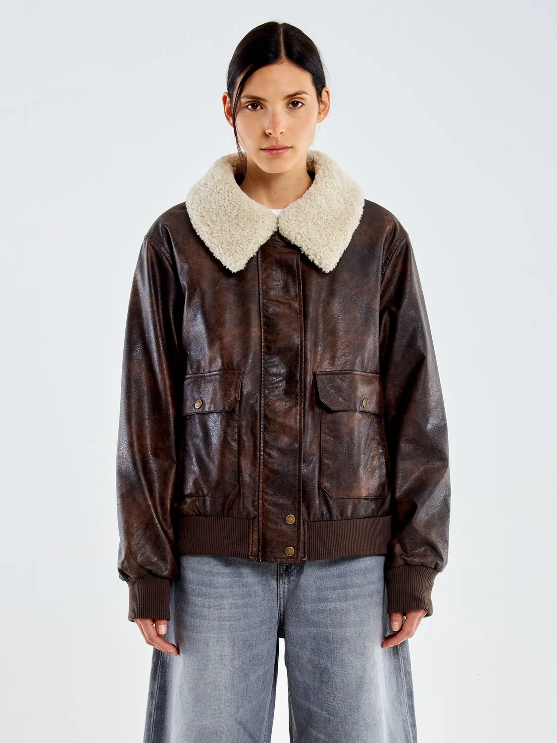 Vicolo Bomber Vintage Fondente Collo Pelo