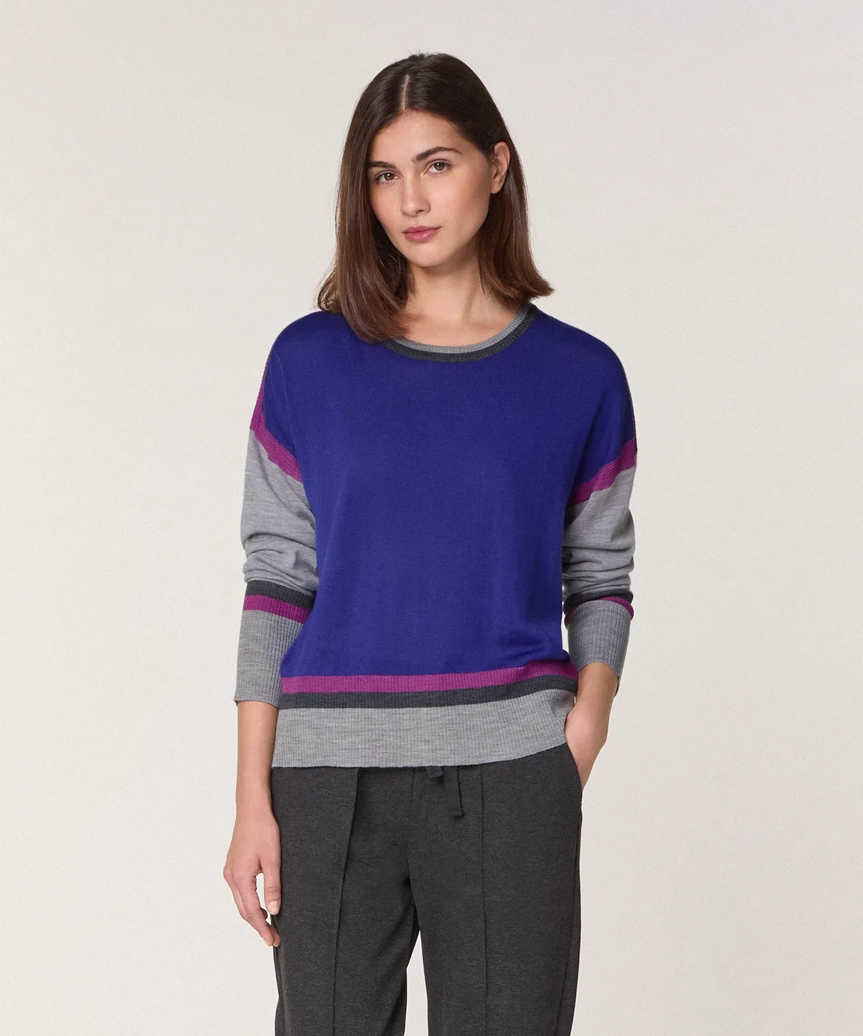 Rodier Maglia Merino Blu Oltremare Color Block