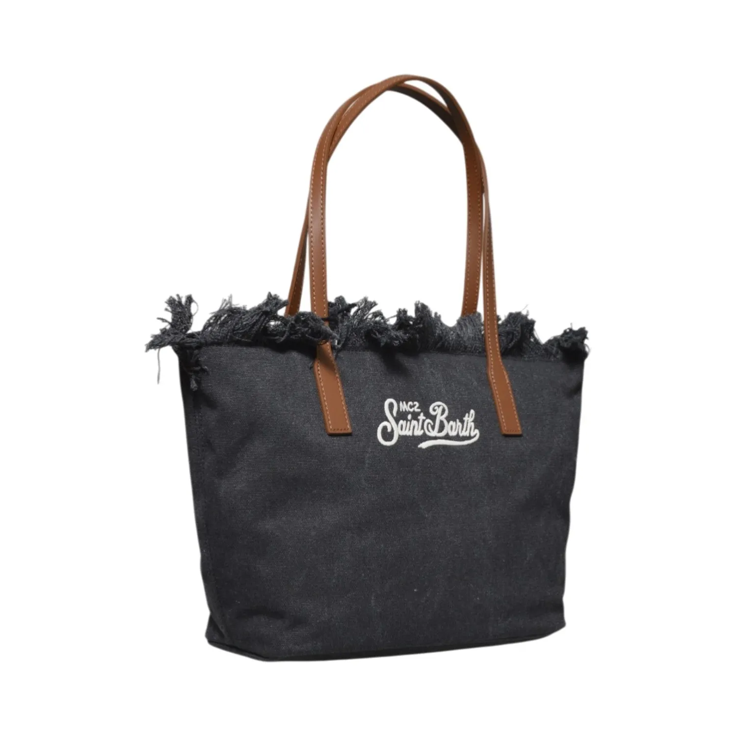 Saint Barth City Bag Mid Fringe borsa denim nero