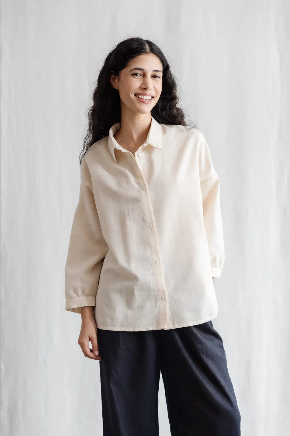 Jyoti Fair Works Mayank blusa crema lino cotone naturale