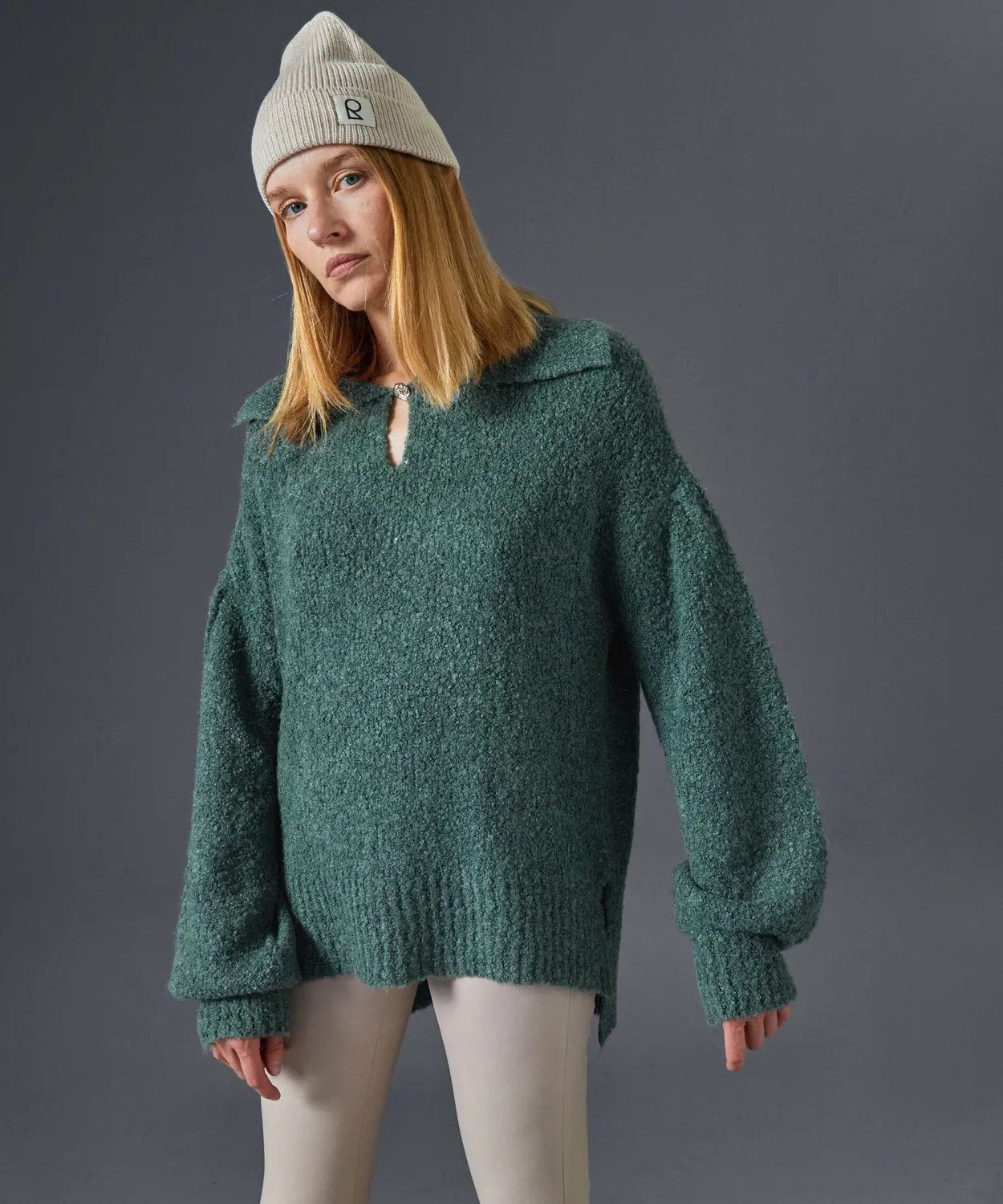 Rodier polo maniche lunghe bouclé verde grigio