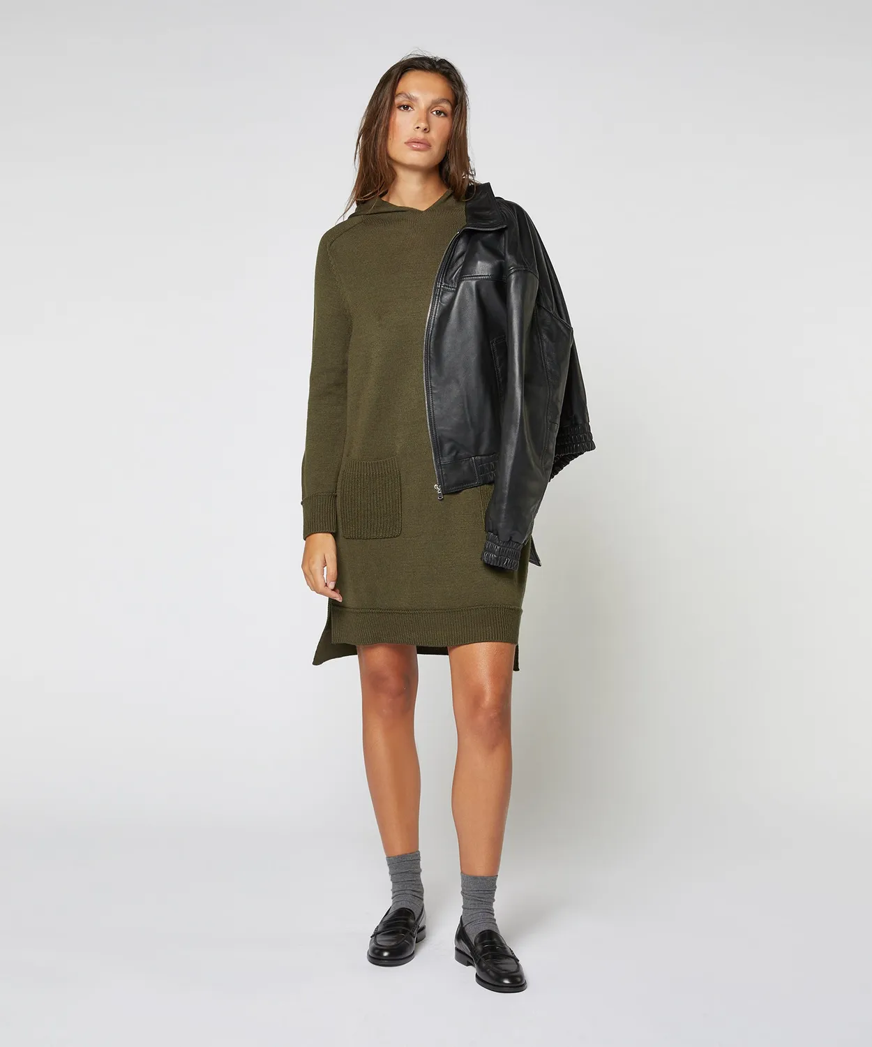 Rodier Abito maglione con cappuccio kaki S-XL