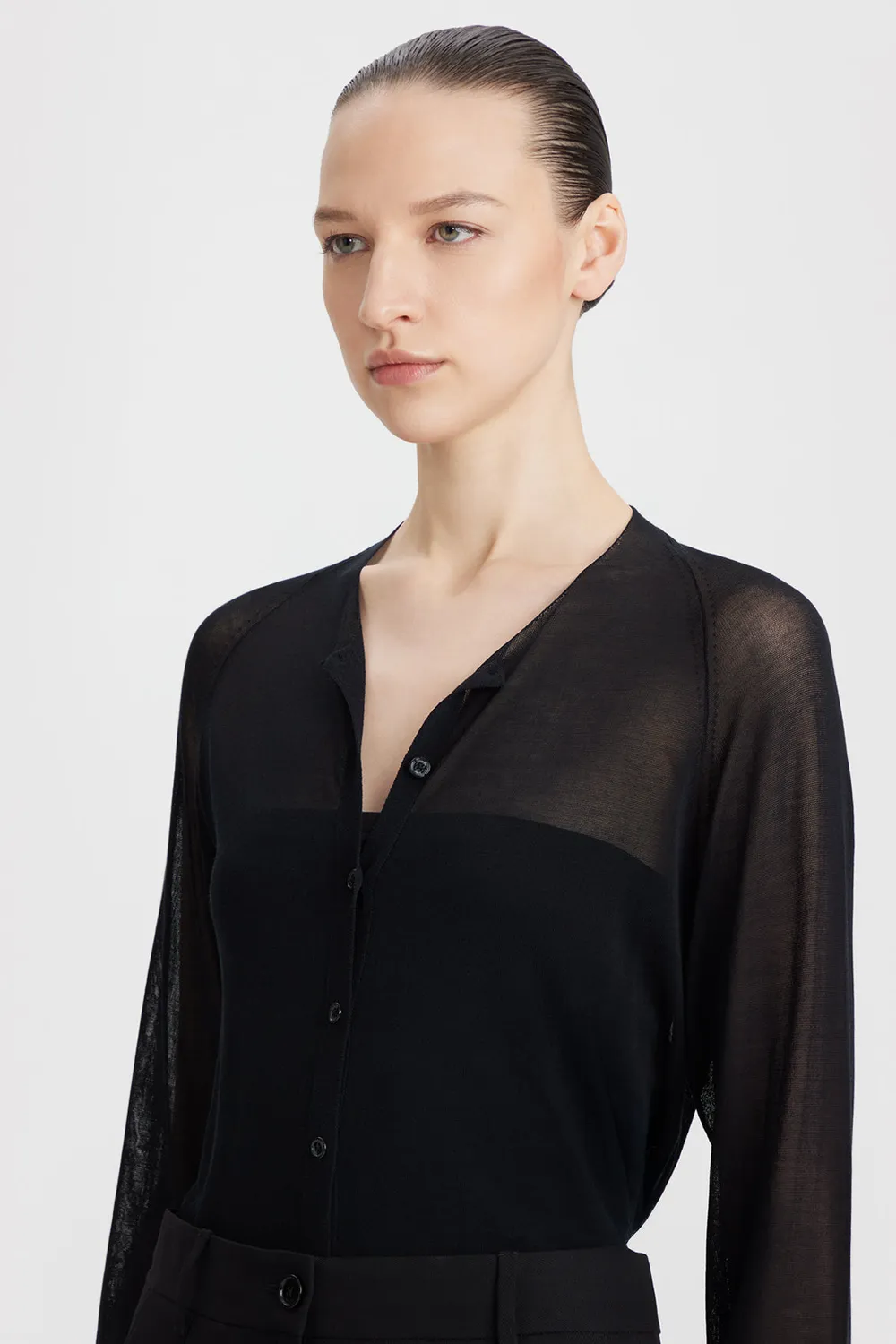 PORTS Black Sheer cardigan nero 999-Black raglan