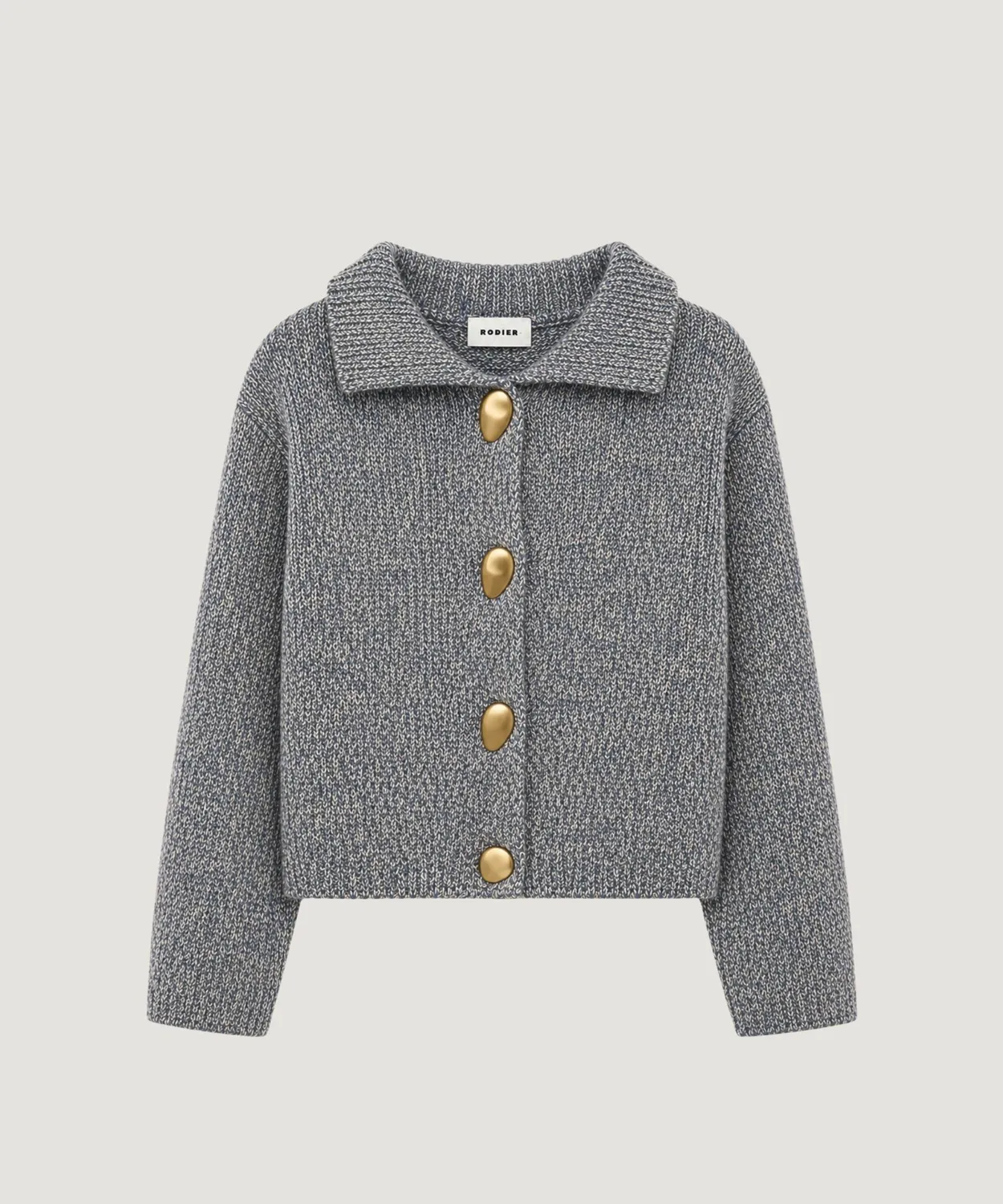 Rodier Cardigan in maglia blu collo alto cotone lana