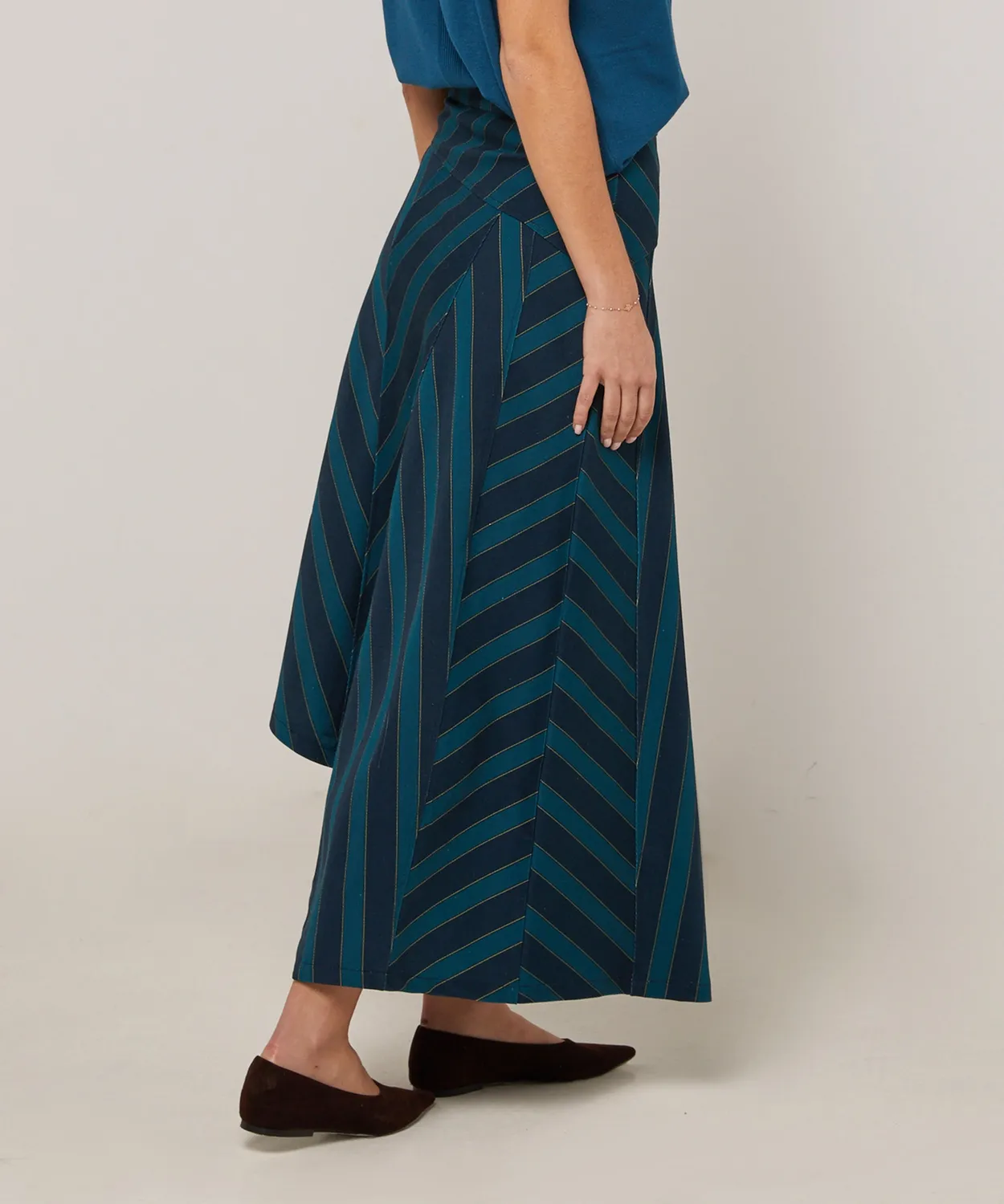 Rodier E26 gonna lunga asimmetrica blu pois