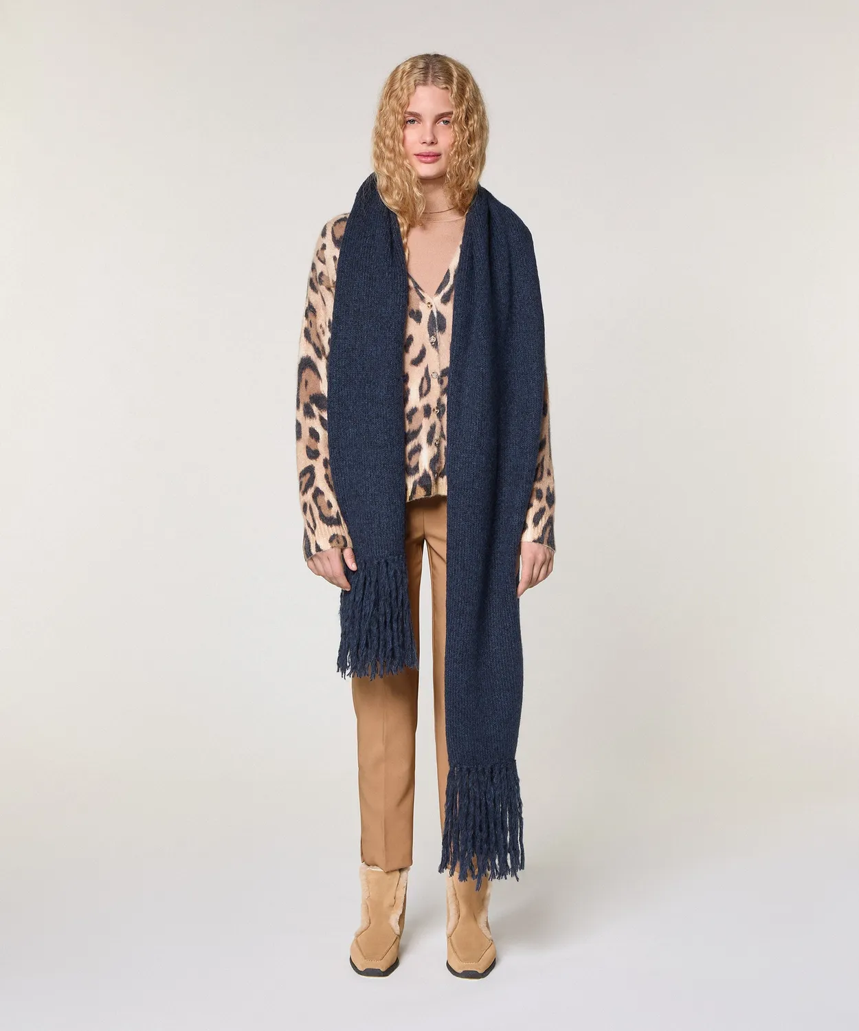 Rodier sciarpa lunga maglia grossa blu navy