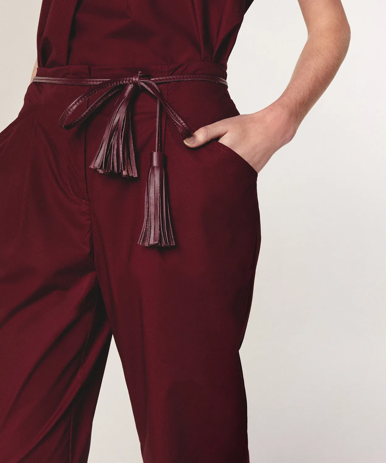 Rodier cintura in pelle rosso bordeaux 300 cm pompon
