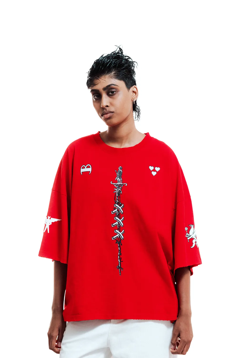 Marcello Pipitone XXX t-shirt oversize rossa cuore 3D