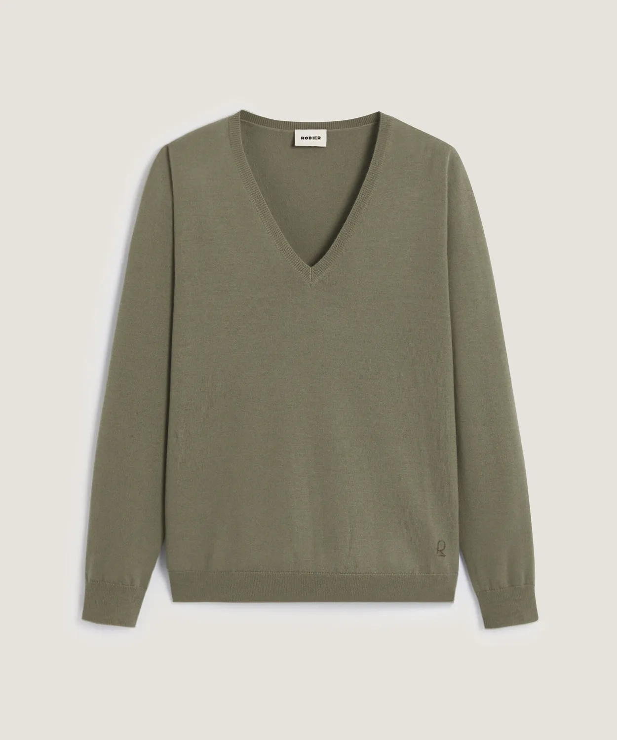 Rodier Maglione Scollo a V Merino Verde Oliva 38