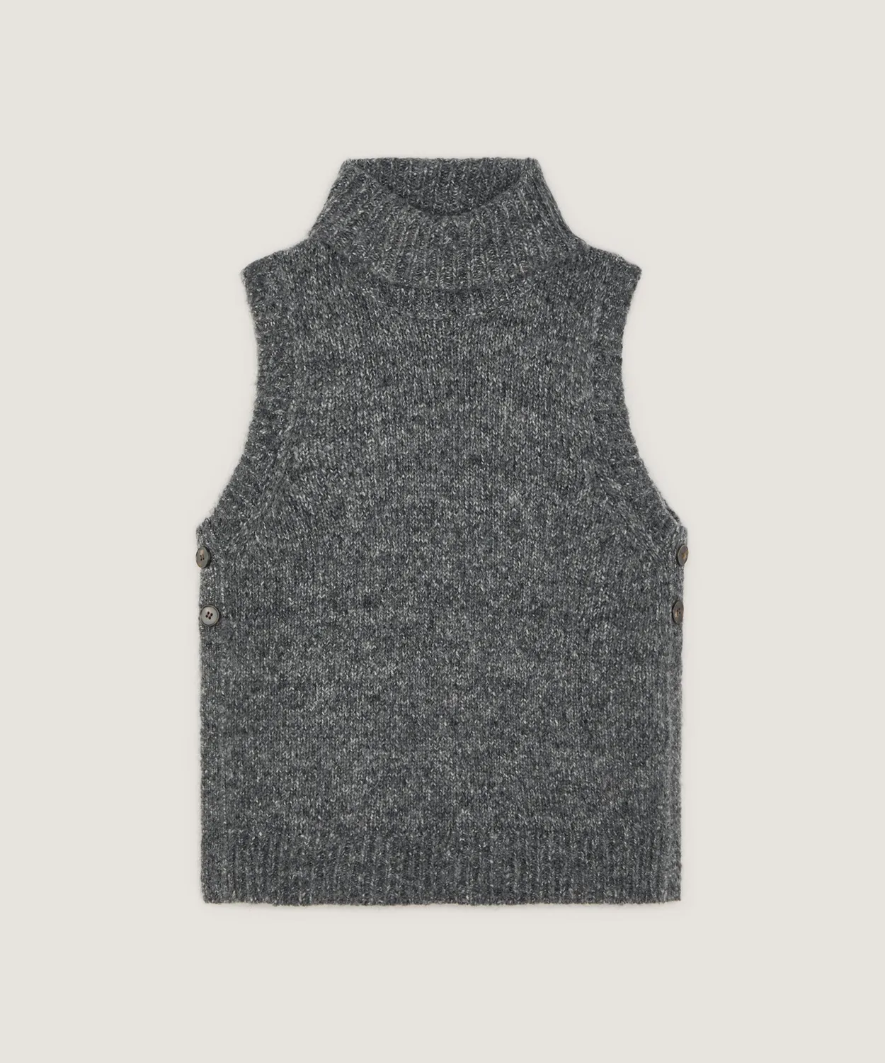 Rodier maglione smanicato maglia grossa grigio chiné