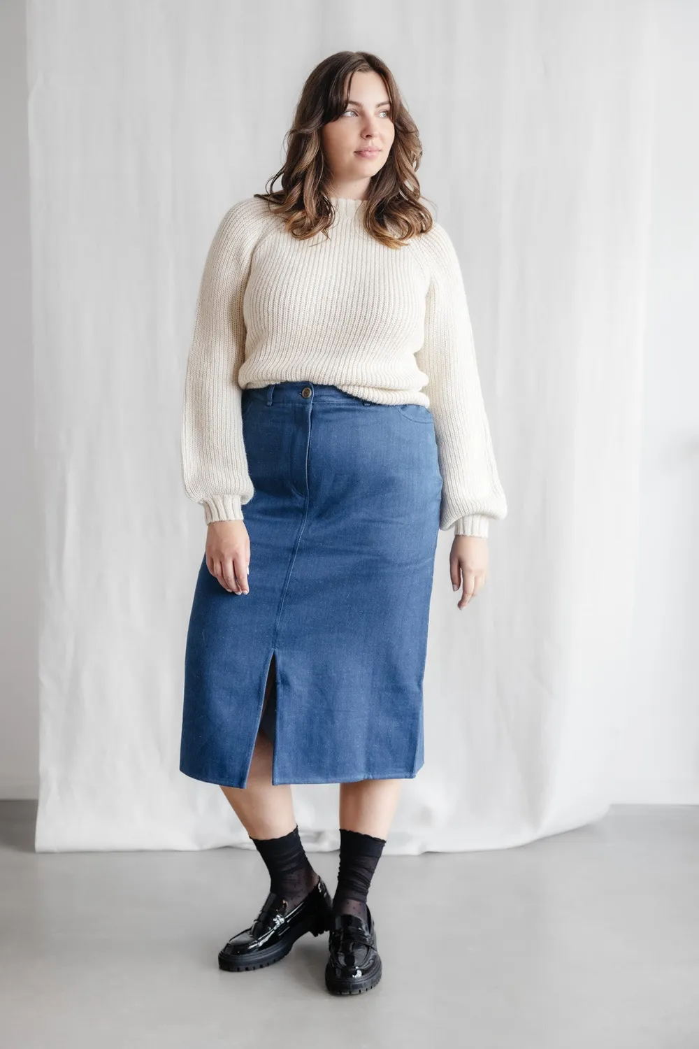 Jyoti Aleena Denim gonna lunga cotone spacchi