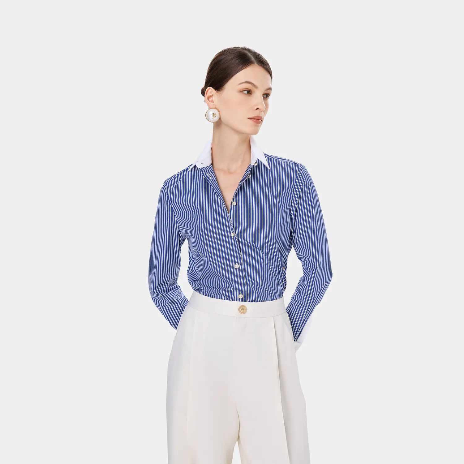 PORTS Relaxed Fit pantaloni crema vestibilita rilassata