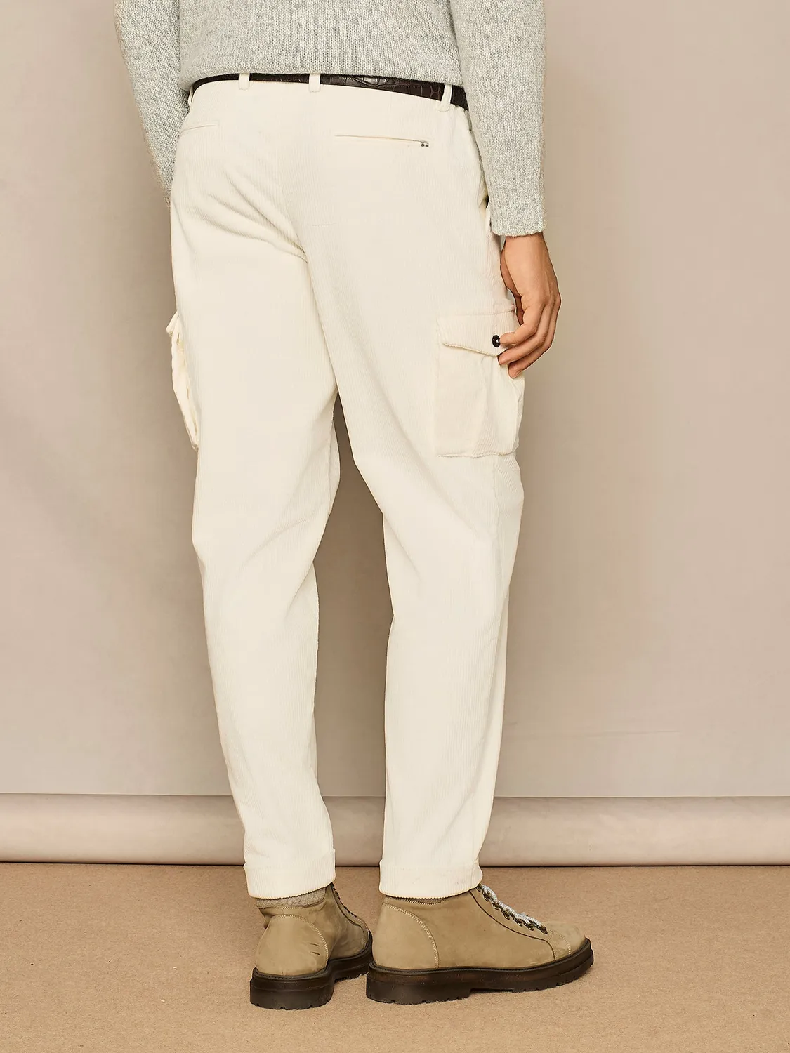 Paul Taylor Pantalone cargo velluto coste bianco