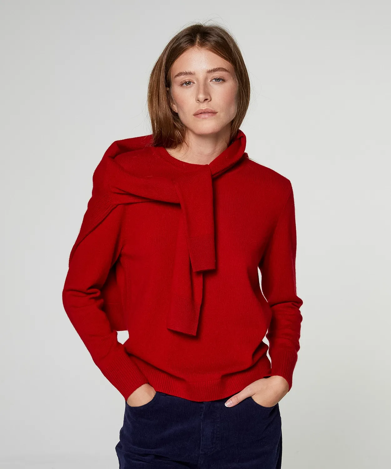 Rodier Maglione Cashmere Rosso Girocollo Coste Larghe